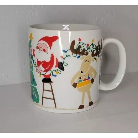 Vintage Avon Holiday Mug Santa and Reindeer Decorating Christmas Holiday Tree - Picture 1 of 5